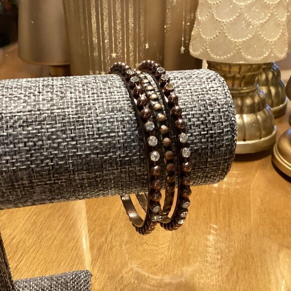 Chocolate and CZ Metal Bangle Bracelets in a Set of 3 - Picture 4 of 6